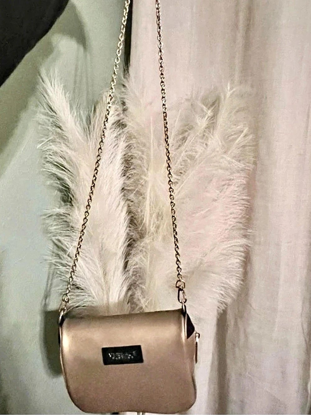 GWP: Versace Parfums Champagne Gold Crossbody Bag With Crossbody Chain NWT
